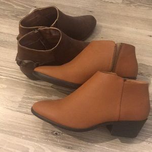 2 pairs of brown ankle booties, one NWOT